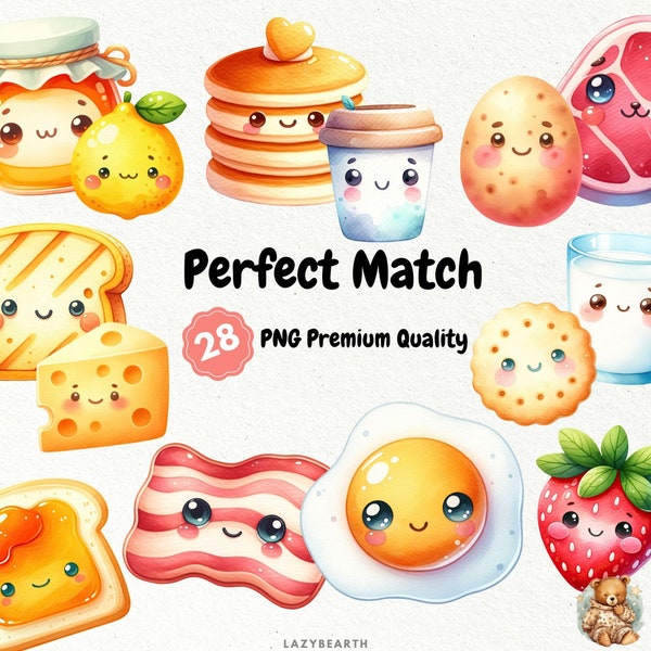 Perfect Match Food, 28 Perfect Match Kawaii Food PNG Clipart, Food Pair, Cute Food Clipart, Best Friend Clipart, Kawaii Food Clipart