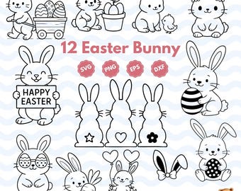 Easter Bunny SVG, 12 Cute Easter Bunny Outline, Easter Bunny PNG, Easter Bunny Clipart, Bunny SVG | Instant Download | Commercial Use