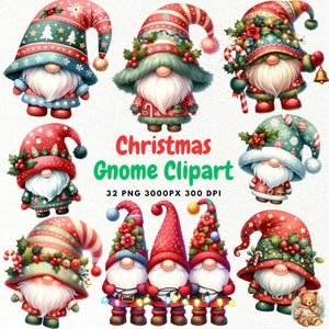 Christmas Gnome Clipart, Christmas Gnome PNG, Ghome Christmas, Gnome Clipart, Gnome PNG, Christmas Gnome Watercolor, Gnome Holiday