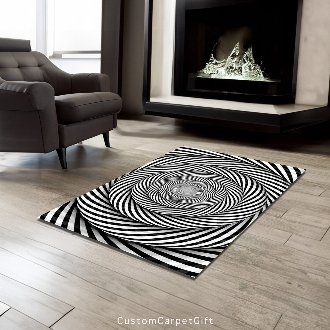 Optical Illusion Rug Black and White Printed Rug With Unique Etsy