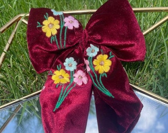 Wildflowers Hand Embroidered Hair Bow Bows For Girls Kids Hair Bow Baby Hair Bows Clips For Toddlers Bow Mothers Day Gift