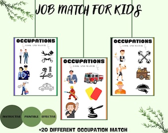 Feuille de travail sur le jumelage des professions | Activité pour les aidants communautaires préscolaires | Cartes de recherche d'emploi | Apprentissage précoce imprimable| PDF |Téléchargement instantané
