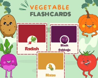 Flashcards de légumes à l'aquarelle | Légumes aquarelles douillets imprimable PDF | de vocabulaire Montessori Légumes | Préscolaire - École à la maison