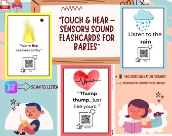Touchez et entendez des cartes-éclair pour bébé | Cartes sensorielles sonores QR | Cartes d'apprentissage imprimables Montessori | Éducation préscolaire des nourrissons et des tout-petits