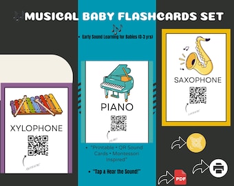 Flashcards pour instruments de musique | Jouet sensoriel Montessori pour bébé (téléchargement numérique)