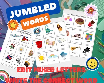 Feuilles d'exercices de mots brouillés pour les enfants d'âge préscolaire | Activité de déchiffrage des mots imprimables PDF | Jeu d'alphabétisation précoce pour enfants | Téléchargement instantané