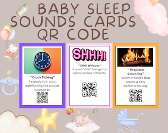 Cartes éclair sonores pour le sommeil de bébé | Cartes imprimables avec code QR | Bruit blanc apaisant | Baby Calm et aide au sommeil pour les nouveau-nés