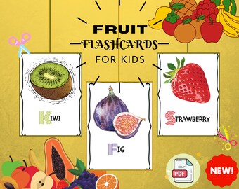 Flashcards de fruits pour enfants | Cartes de fruits imprimables Montessori PDF | Activité de vocabulaire pour l'école maternelle à la maison | Téléchargement instantané