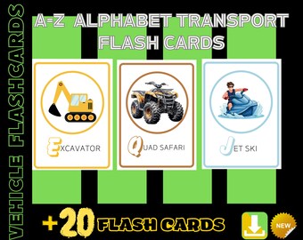 Cartes alphabétiques de l'alphabet pour véhicules – Transport Montessori de A à Z PDF imprimable | Téléchargement instantané pour la maternelle et la maternelle