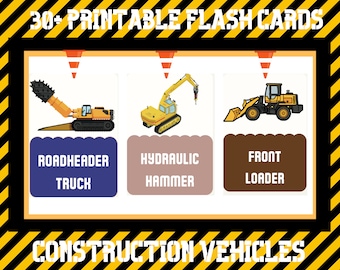 Flashcards sur les véhicules de construction | Cartes imprimables de transport de machinerie lourde PDF | Jeu d'association de véhicules Montessori pour enfants d'âge préscolaire |