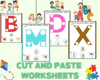 Feuilles de travail pour copier-coller de l'alphabet | Activité d'association de lettres de A à Z à imprimer pour les enfants d'âge préscolaire PDF | Pratique de la motricité fine | Téléchargement instantané