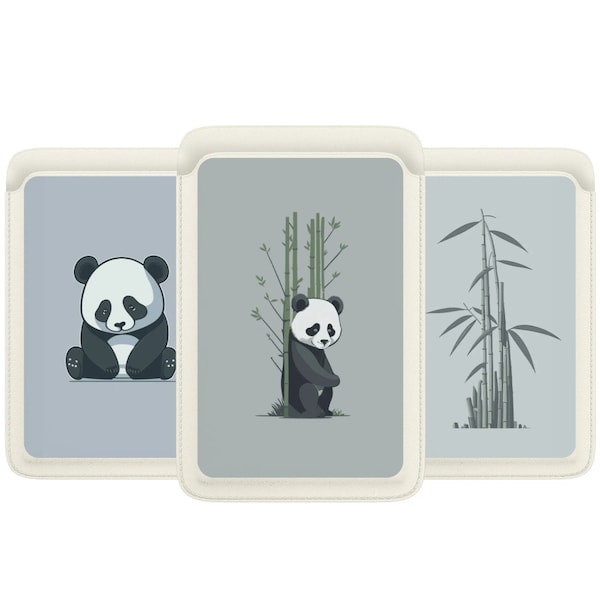 Portefeuille art Panda pour Magsafe, porte-cartes en cuir magnétique forêt de bambou à coller pour iPhone 14 13 12 Pro Max Mini