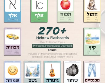 Hebrew Flashcards Printable, Learn Hebrew for Kids, Montessori Hebrew Cards, Hebrew Homeschool, Jewish Classroom, Alef Bet Flashcards
