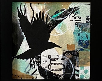 Black Bird #3 Framed Original Collage