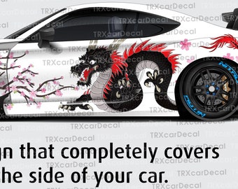 Dragon Character, Sakura Livery, Large Vehicle Graphics, Side Car Decal, Universal Size, Car Livery