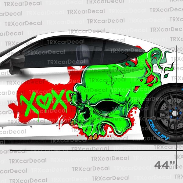 Large Skull | XO Skeleton Design Car Wrap | Decal Sticker Skeleton | Side of Car Graphic | Charger, Challenger, Mustang, Camaro, Honda