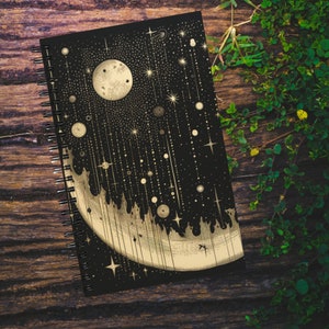 notepad, scrapbook, scrapbook, diary, notebook, moon, stars, black and white, pencil sketch, gift, friendship, astrology