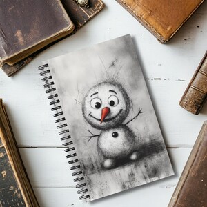 Bloc de notas con lindo muñeco de nieve, A5, álbum de recortes, álbum de recortes, diario, cuaderno, blanco y negro, boceto a lápiz, regalo, diario de balas,