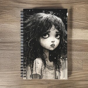 notepad, scrapbook, scrapbook, diary, notebook, sad lonely girl, black and white, pencil sketch, gift, friendship