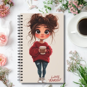 Notizblock mit Mädchen, Love your self book, A5, Scrapbook, Sammelalbum, Tagebuch, Notizbuch, einsames Mädchen, Bulletjournal, Traumtagebuch