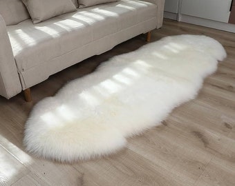 Genuine Sheepskin Ivory White Double Pelt Fur Rug Large Sheepskin Rug Throw Rug 2ft x 6ft Australian Sheep Skin Furry Fluffy Rug 2 Pelt