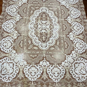 Stunning For Wedding White With Beige Color Handmade Lace Work TableCoth For Table Decor 250 x 205 cm Sale Same As Picture