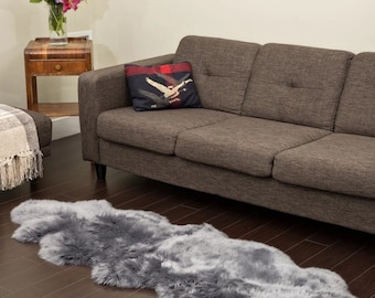 Genuine Sheepskin Rug Ligth Grey dyed Double Pelt Fur Rug Large Sheepskin Rug Throw Rug 2ft x 6ft Australian Sheep Skin Rug 2 Pelt