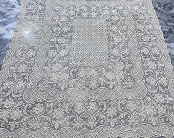Mantel vintage grande de lino bordado y calado de lujo, hecho a mano, encaje hecho a mano, bordado a mano, artículo de regalo 235 x 195 cm Decoración de mesa