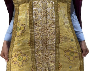 Roman chausble gold.Aantique priest vestment chasuble textile silk work.44 x 25 inches