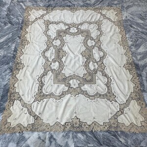 Vintage Linen handmade embroidered and  luxury tablecloth,handmade Beige lace, hand embroidered,Gift item 205 x 160 cm Table Decor Sale