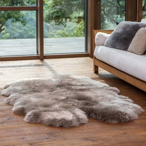Genuine Sheepskin Rug - Quad Taupe Dyed Rug - Large Australian Sheep skin rug - Sheep Soft And Shaggy Fur Rug 4 Pelt Floor Carpet 4 x 6