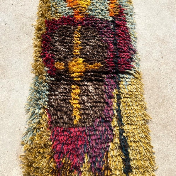 Handmade Scandinavian Shaggy Rug, Multicolour Plush Rya Oriental Rug Wool Rug Desso Rya Rug- Gift for Her - SAME AS PICTURE 95 x 40 cm Decor