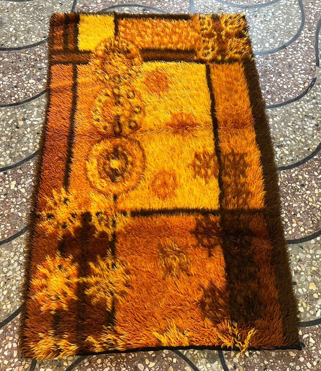 Scandinavian Shaggy Rug Plush Rya Oriental Rug Mid Century 1960 Wool ...