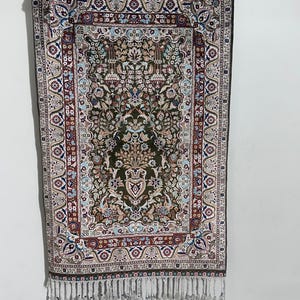 Tappeto in pura seta tessuto a mano. Tappeto con design boho, tappeto annodato a mano, tappeto decorativo da appendere alla parete, 95 x 60 cm, come da foto.