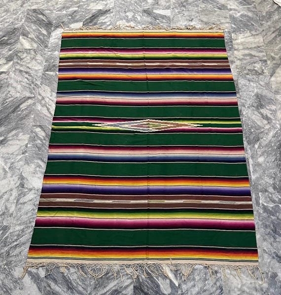 ANTIQUE LARGE MEXICO Mexican Saltillo Serape Wool Blanket Textile