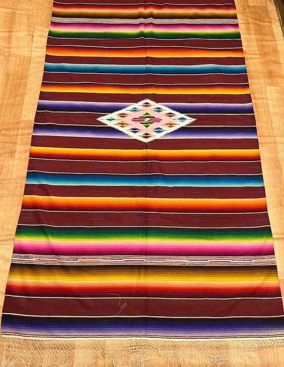 ANTIQUE MEXICO Mexican Saltillo Serape Wool Blanket Textile