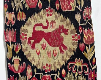 Antique Scandinavian Animal tapestry wool Woven Rug in beautiful colour Gift item 50 x 40 Cm Same As picture