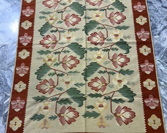 Vintage Swedish flatweave Rug interior Floral Hand woven Traditional Figural Kilim Floor Carpet Rugs gift to Her 165 x 130Cm Same As Picture