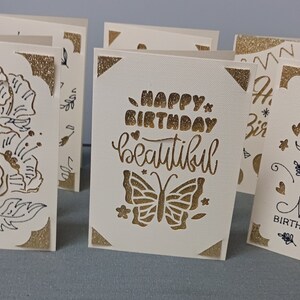 Cartes d'anniversaire assorties : crème et paillettes dorées (paquet de 6)