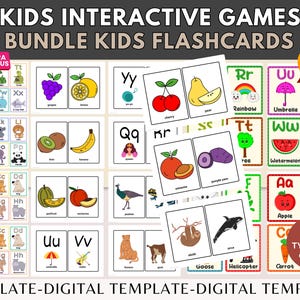 Pacote de Flashcards Interativos para Crianças | Jogos Educativos para Imprimir | Alfabeto, Animais, Frutas, Cartões de Aprendizagem Pré-Escolar | Download Digital