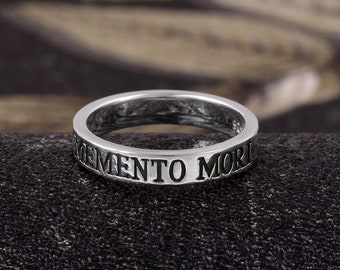 Memento Mori Band Ring, Personalized Band Ring, Minimalist Anniversary Gift, Dainty Wedding Band Ring, Gift for Her, Sterling Silver Ring