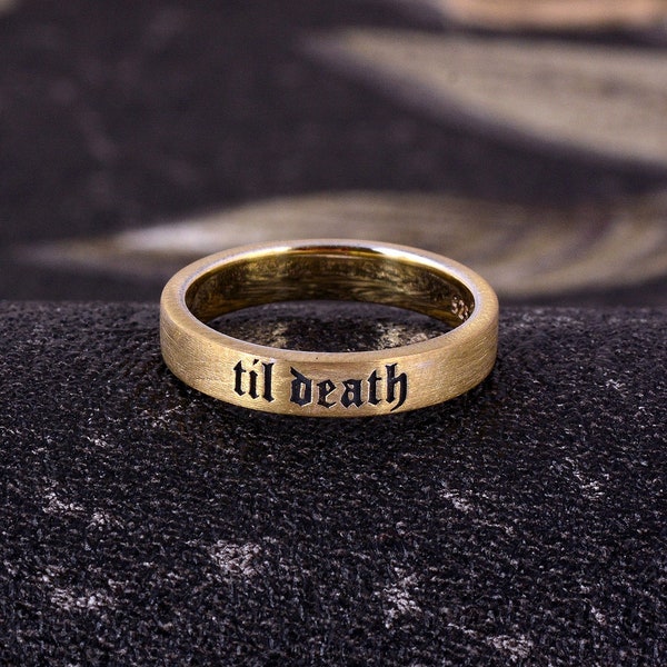 Finition mate 4 mm jusqu'à la mort, émail noir, jusqu'à la mort, bague personnalisée pour femme, bague de promesse, cadeau de mariage pour elle, cadeau de la Saint-Valentin