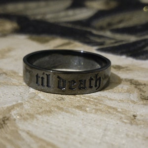 6mm Til Death Black Rhodium Ring, Til Death Band Ring, Personalized Ring, Mens Ring, Gift For Men, Promise Ring, Wedding Gift For Him