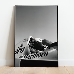 Ayrton Senna Course de Formule 1 noir et blanc Impression artistique