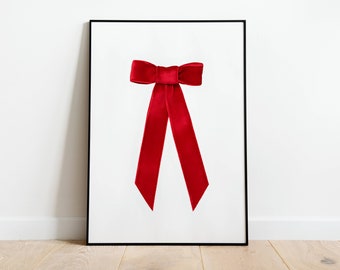 Red Ribbon Coquette Room Decor, Elegant Room Decor, Dorm Prints, Cute Prints, Gifts for her