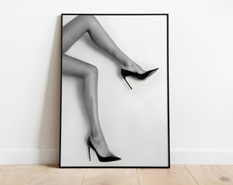 High Heels Woman Print, Black and White, Bar Cart Wall Art, Fine Art Print, Teen Girl Room Decor, Digital Download, Vintage Bar Print