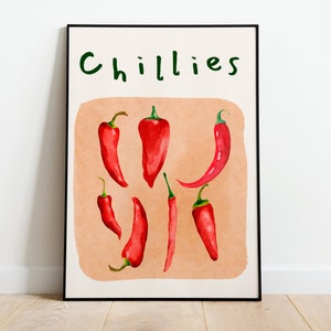 Chili print keuken muur kunst chili peper poster trendy retro eten illustratie rood roze esthetisch decor digitale download