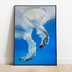 Diving Wall Art Print, Scuba Diver Ocean Photography, Underwater Adventure Decor, Marine Life Poster, Beach House Gift, Water Sport Artwork