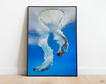 Diving Wall Art Print, Scuba Diver Ocean Photography, Underwater Adventure Decor, Marine Life Poster, Beach House Gift, Water Sport Artwork