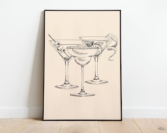 Bar Cart Cocktail Print - Retro Cocktail Poster - Retro drink Print - Cocktail Print - Cheers Print - Digital Download